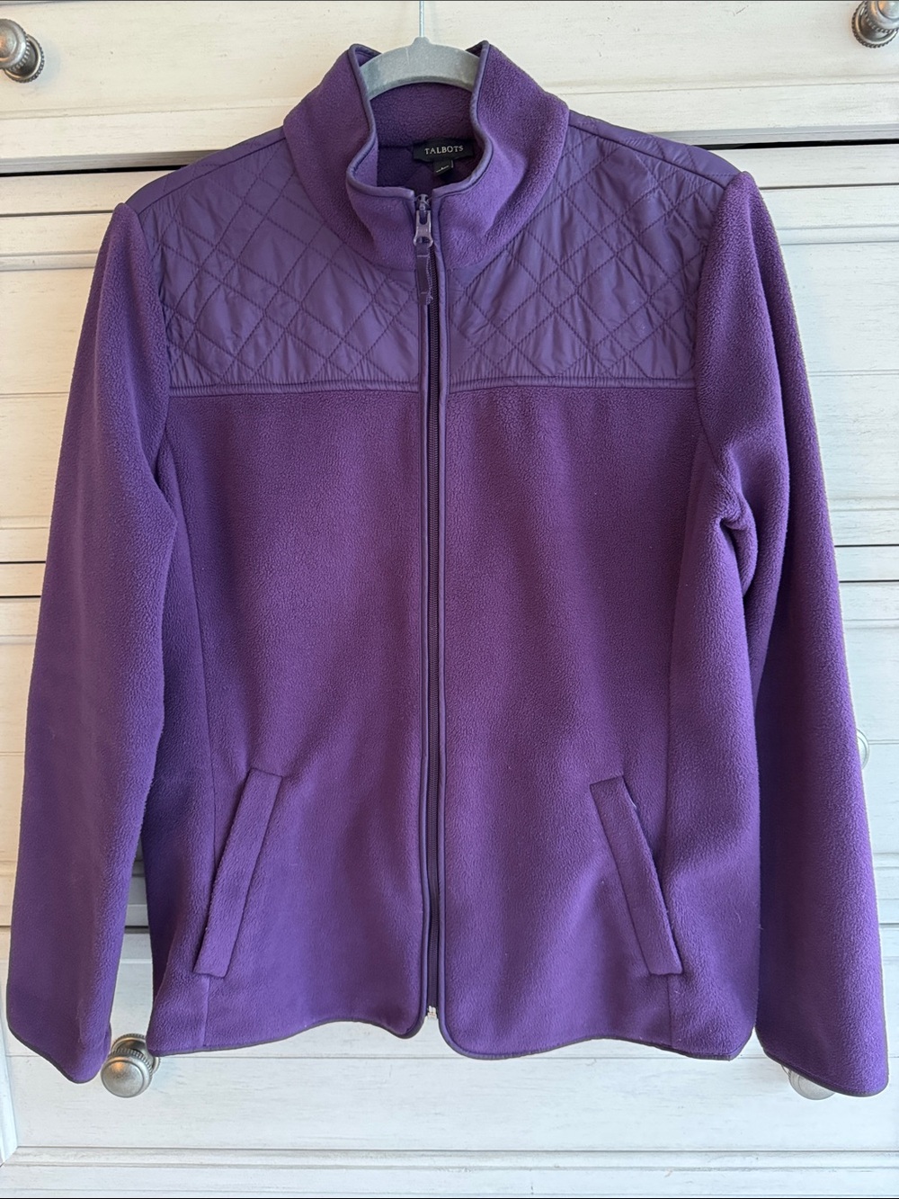 Talbots Deep Purple Quilted-Yoke Full-Zip Fleece Jacket SZ Medium